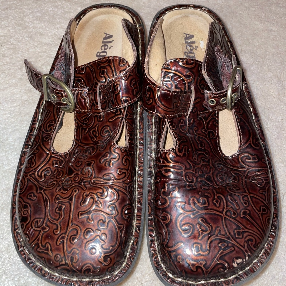Algeria Brown Leather Floral Mary Jane 38